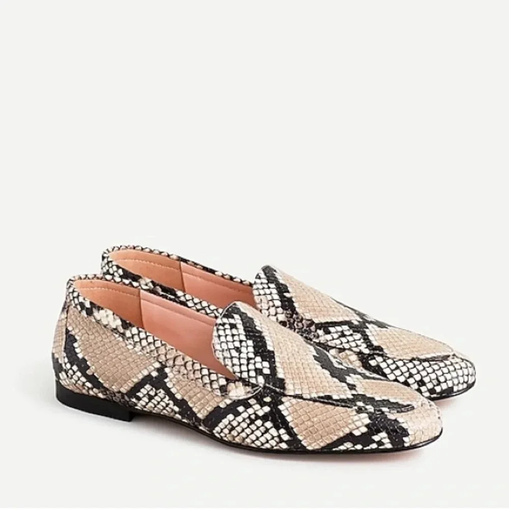 J CREW Cecile smoking slippers in snake-embossed leather AQ137 Summer 2020